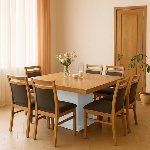 Mesa valeria cuadrada (120x120, Tapa paraiso base blanca)