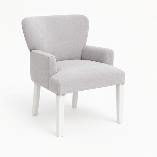 Silla matera con apoyabrazos (Chenille – Gris Perla, Blancas)
