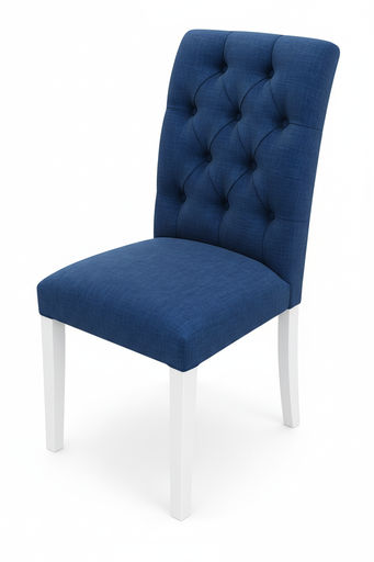 Silla tapizada capitone (Pana Cross – Azul, Blancas)