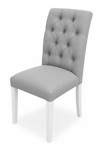Silla tapizada capitone (Pana Cross – Plata, Blancas)