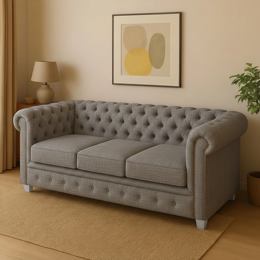 Sillon Chester (180x90, Pana Cross – Gris, Plateadas)