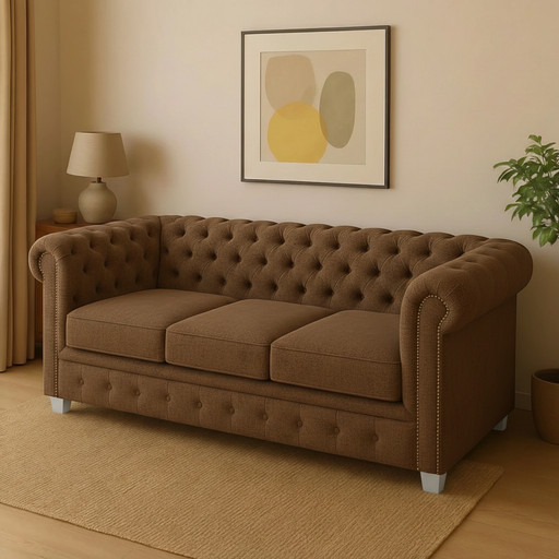 Sillon Chester (200x90, Pana Cross – Marron, Plateadas)
