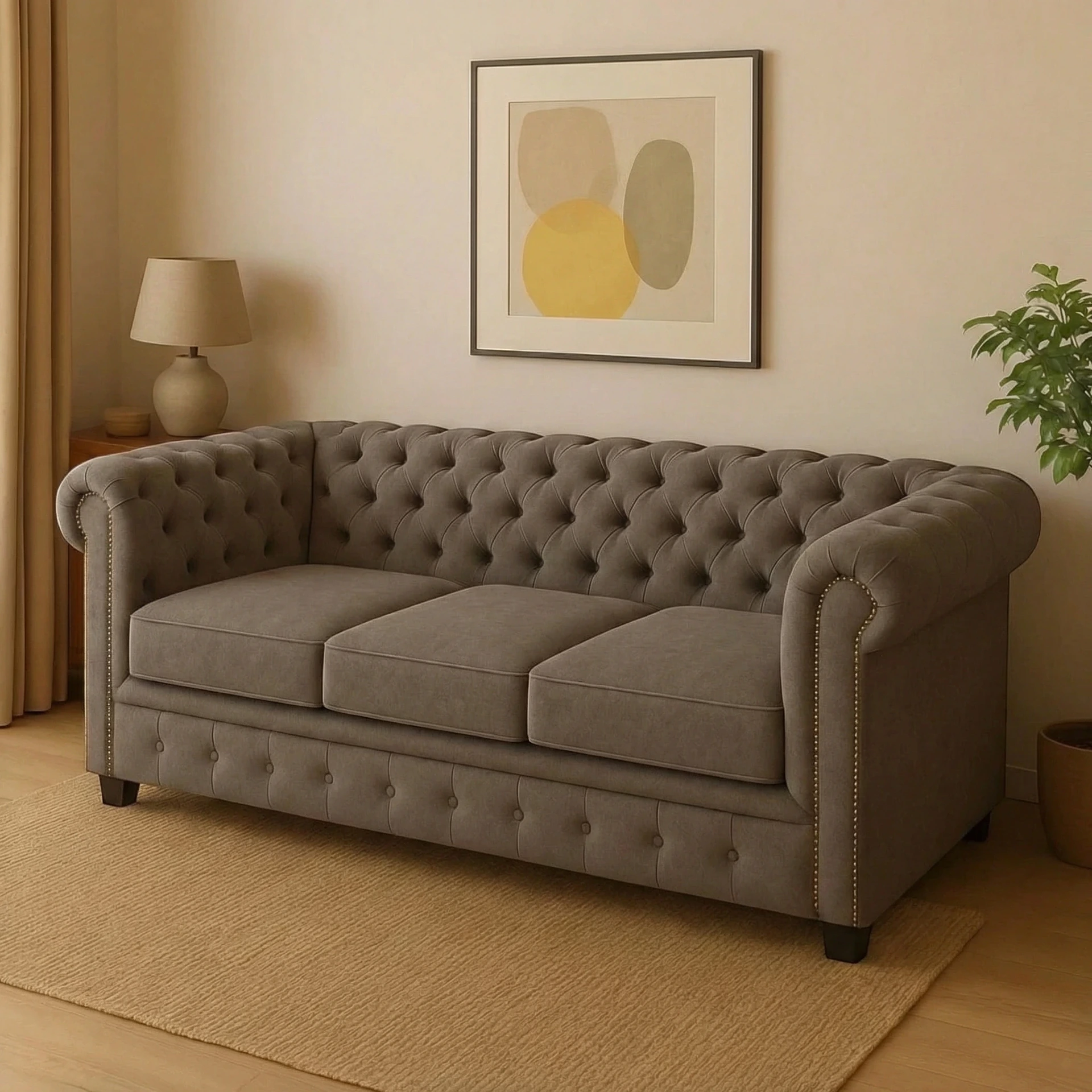 Sillon Chester (200x90, Chenille – Natural, Plateadas)