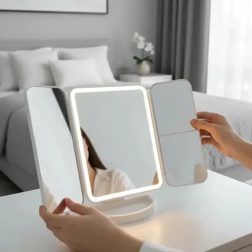 Espejo de maquillaje c/luz led base rectangular recargable