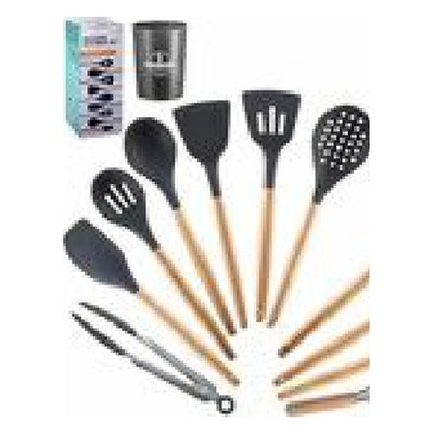 [443434186] Juego Utensillos Silicona y Mader de Cocina 12 Gris
