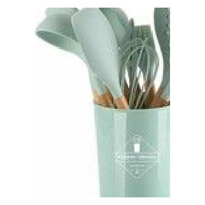 [443434187] Juego Utensillos Silicona y Mader de Cocina 12 Verde Agua